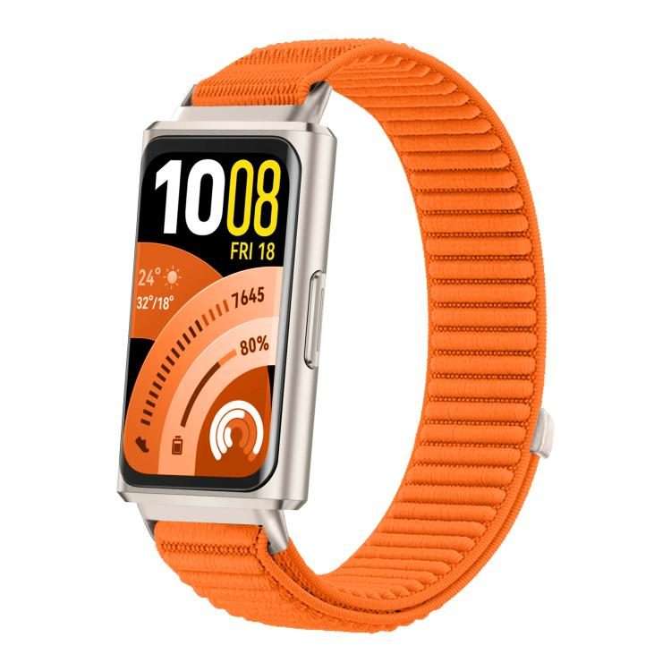 For Huawei Band 11 / Band 11 Pro Woven Nylon Hook And Loop Fastener Metal Interface W ... (Orange)