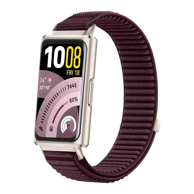 For Huawei Band 11 / Band 11 Pro Woven Nylon Hook And Loop Fastener Metal Interface Wat ... (Plum)
