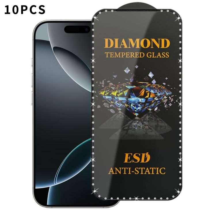 For iPhone 15 Pro Max 10pcs Full-Screen Diamond-Studded Silkscreen High-Definition Anti-Static Tem