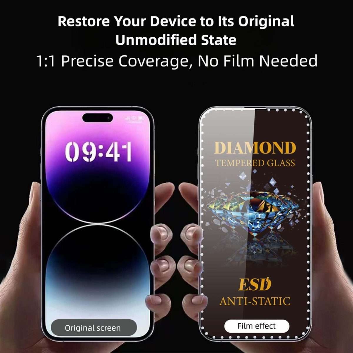 For iPhone 15 Pro Max 10pcs Full-Screen Diamond-Studded Silkscreen High-Definition Anti-Static Tem
