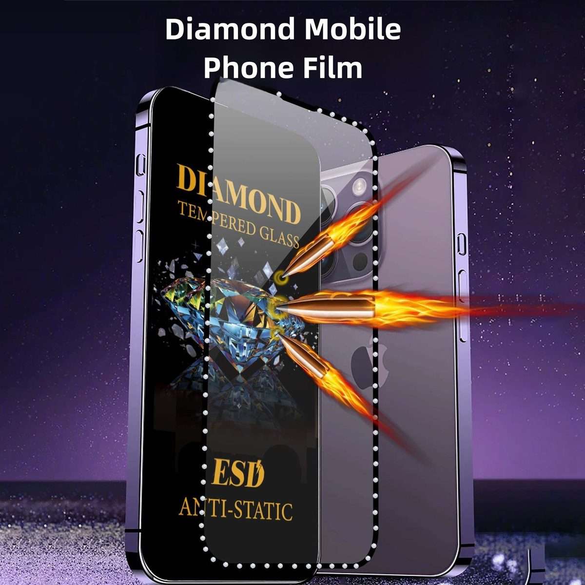 For iPhone 15 Pro Max 10pcs Full-Screen Diamond-Studded Silkscreen High-Definition Anti-Static Tem
