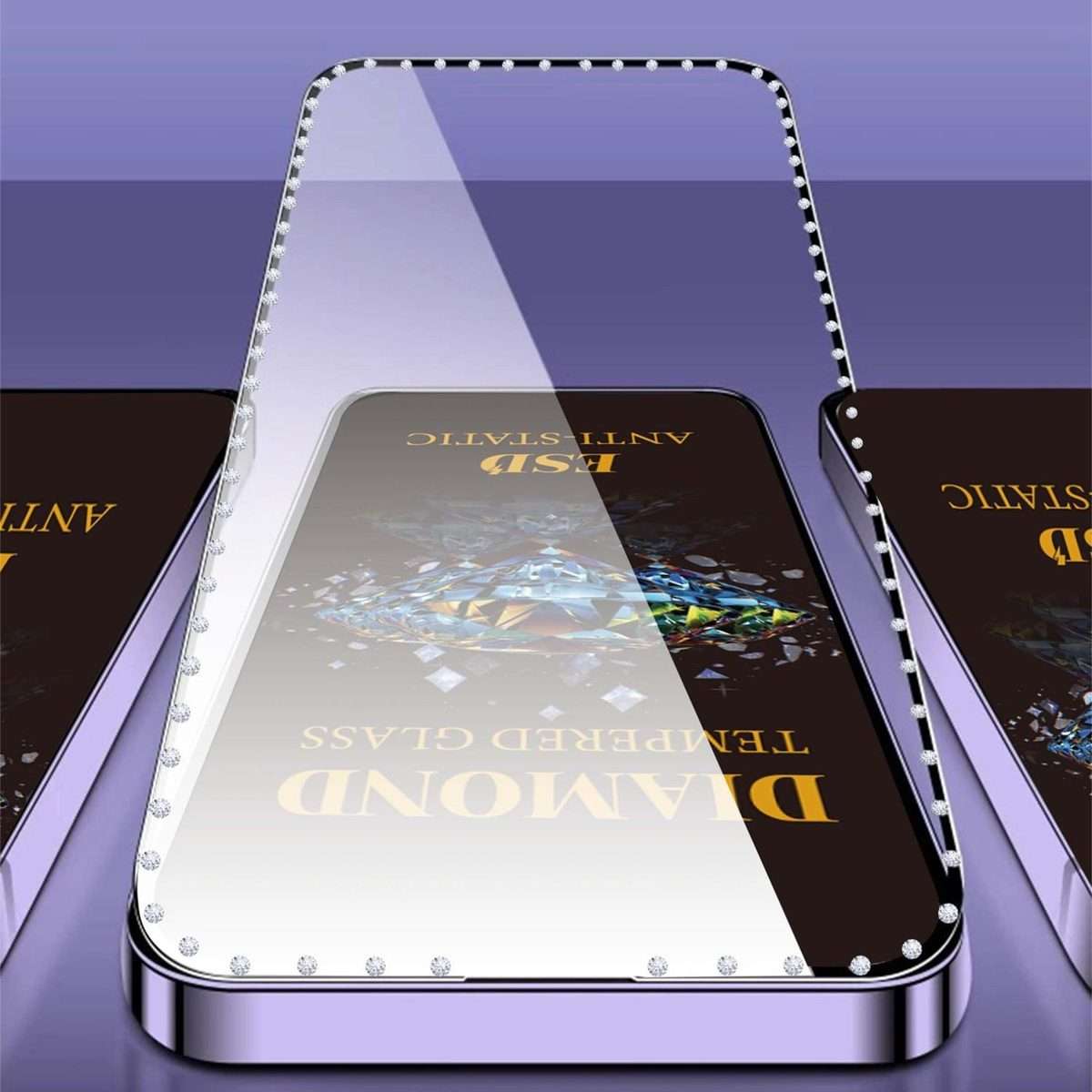 For iPhone 15 Pro Max 10pcs Full-Screen Diamond-Studded Silkscreen High-Definition Anti-Static Tem