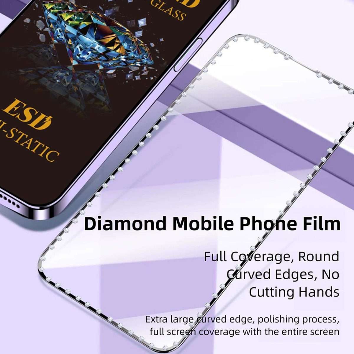 For iPhone 15 Pro Max 10pcs Full-Screen Diamond-Studded Silkscreen High-Definition Anti-Static Tem