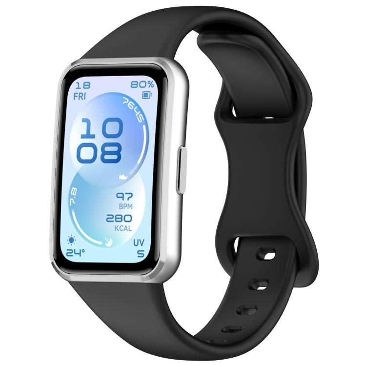 For Huawei Band 11 / Band 11 Pro Slim Butterfly Clasp Solid Color Silicone Watch Band(Black)
