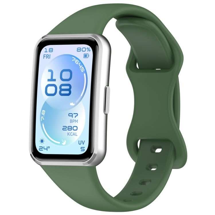 For Huawei Band 11 / Band 11 Pro Slim Butterfly Clasp Solid Color Silicone Watc ... (Meadow Green)