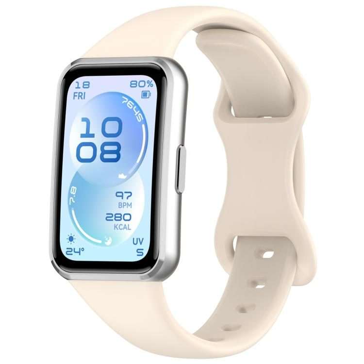 For Huawei Band 11 / Band 11 Pro Slim Butterfly Clasp Solid Color Silicone Wat ... (Light Apricot)
