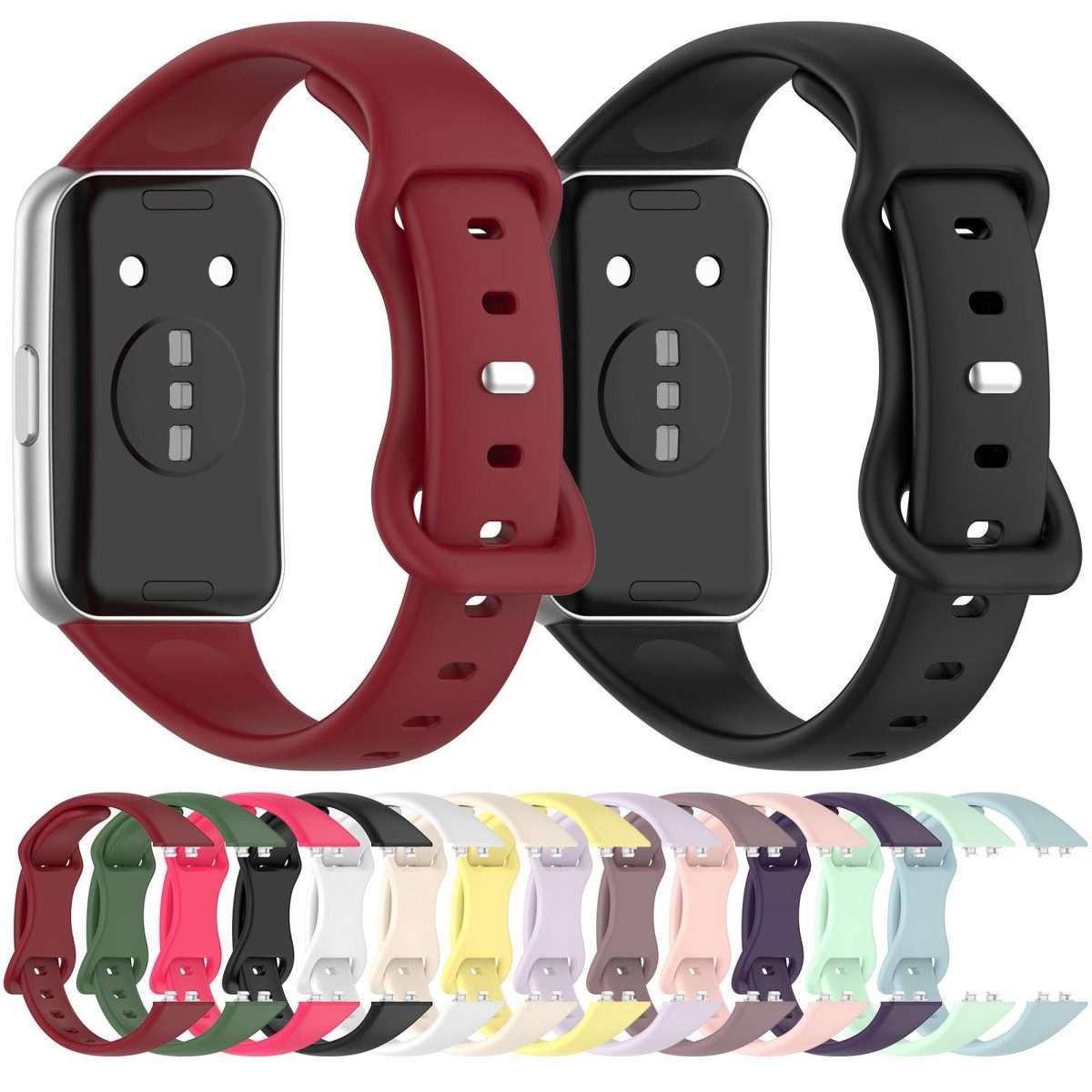 For Huawei Band 11 / Band 11 Pro Slim Butterfly Clasp Solid Color Silicone Wat ... (Light Apricot)