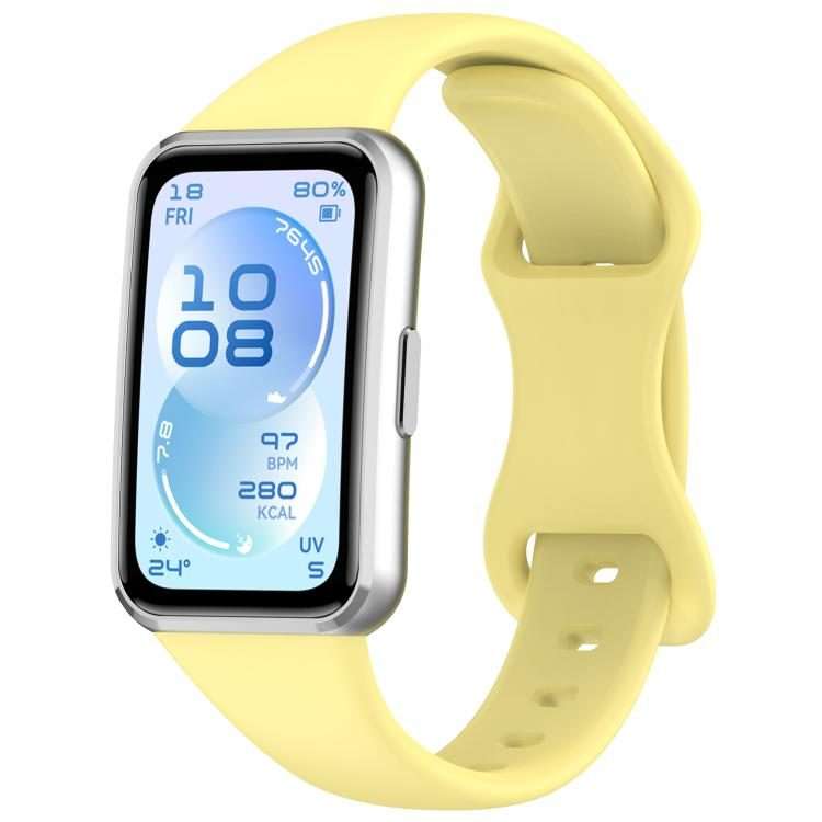 For Huawei Band 11 / Band 11 Pro Slim Butterfly Clasp Solid Color Silicone Wat ... (Creamy Yellow)
