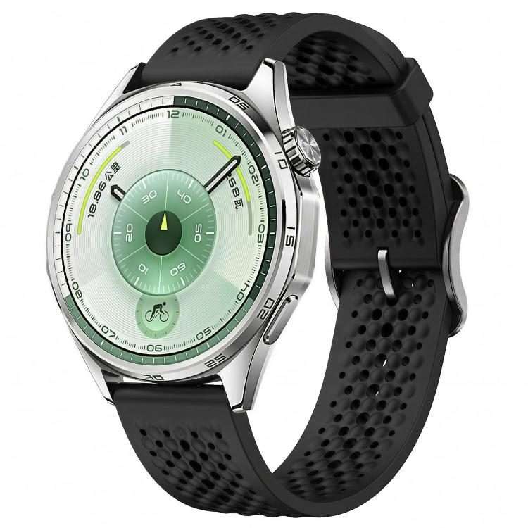 20mm Perforated Breathable Pin Buckle Silicone Watch Band(Black)