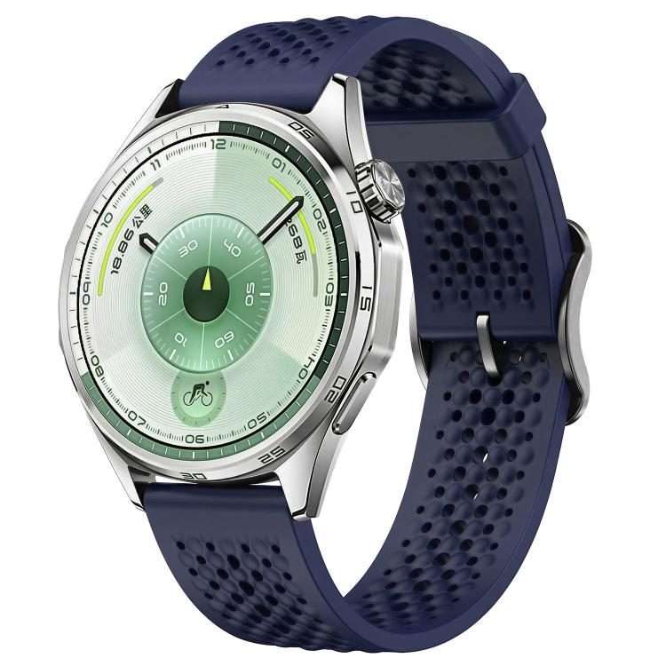 20mm Perforated Breathable Pin Buckle Silicone Watch Band(Midnight Blue)
