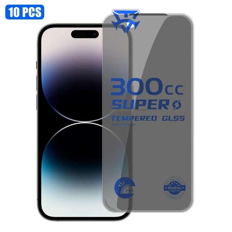 For iPhone 14 Pro Max 10pcs 300CC Large Arc Antistatic Corning Gorilla Privacy Tempered Glass Film