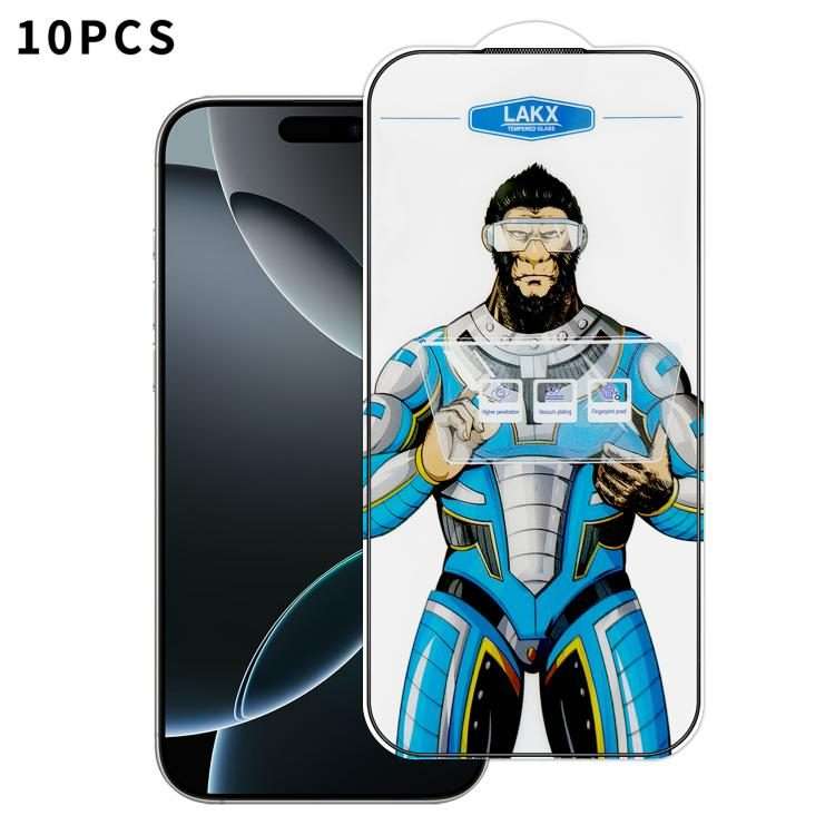 For iPhone 16 Pro 10pcs Blue Gorilla Anti-fingerprint Anti-static Silk Screen HD Electroplated Tem