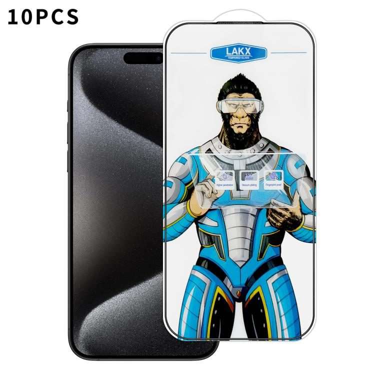 For iPhone 15 Pro 10pcs Blue Gorilla Anti-fingerprint Anti-static Silk Screen HD Electroplated Tem