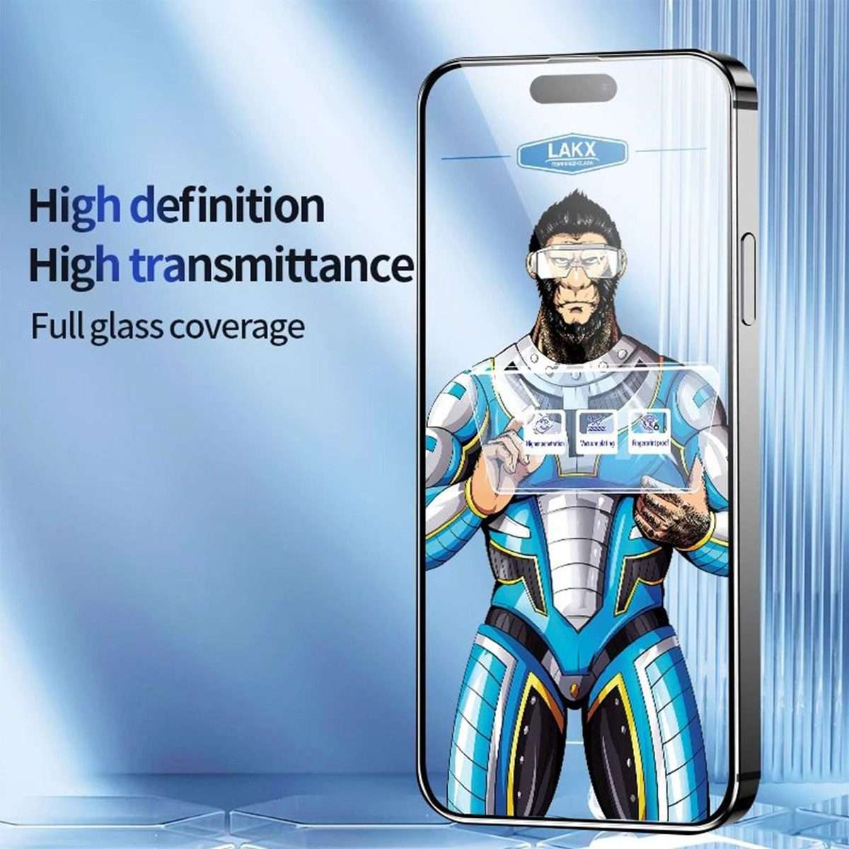 For iPhone 14 Pro 10pcs Blue Gorilla Anti-fingerprint Anti-static Silk Screen HD Electroplated Tem