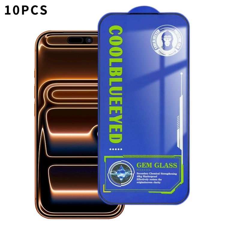 For iPhone 17 Pro Max 10pcs CoolBlueEyed Dustproof Mesh Anti-Static Silk Screen HD Tempered Glass