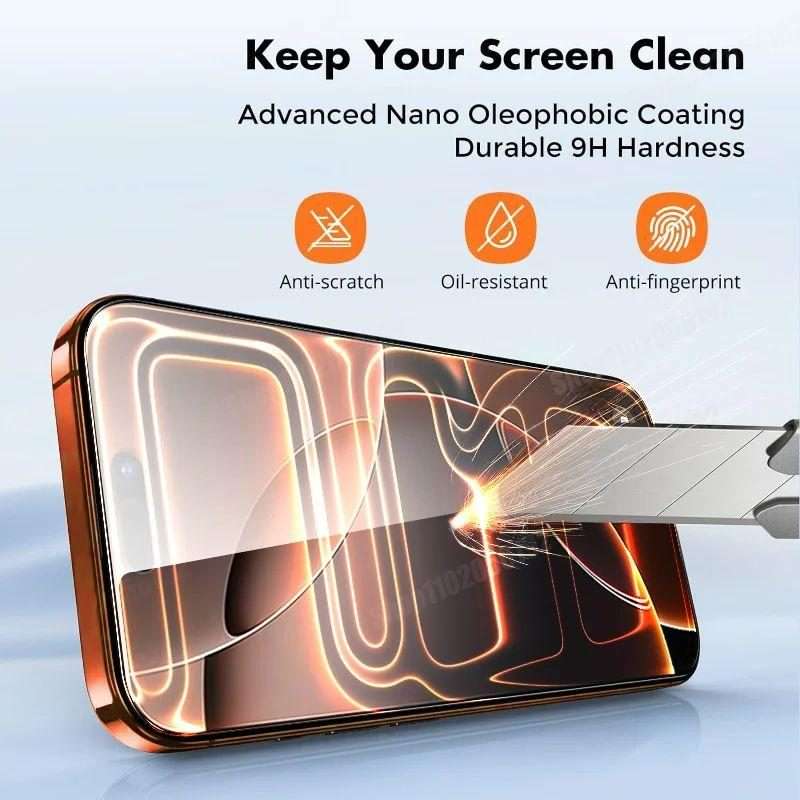 For iPhone 16 Pro Max 10pcs CoolBlueEyed Dustproof Mesh Anti-Static Silk Screen HD Tempered Glass