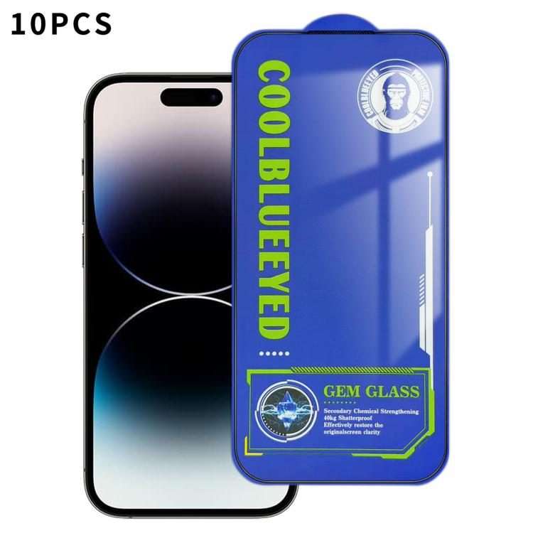 For iPhone 14 Pro Max 10pcs CoolBlueEyed Dustproof Mesh Anti-Static Silk Screen HD Tempered Glass
