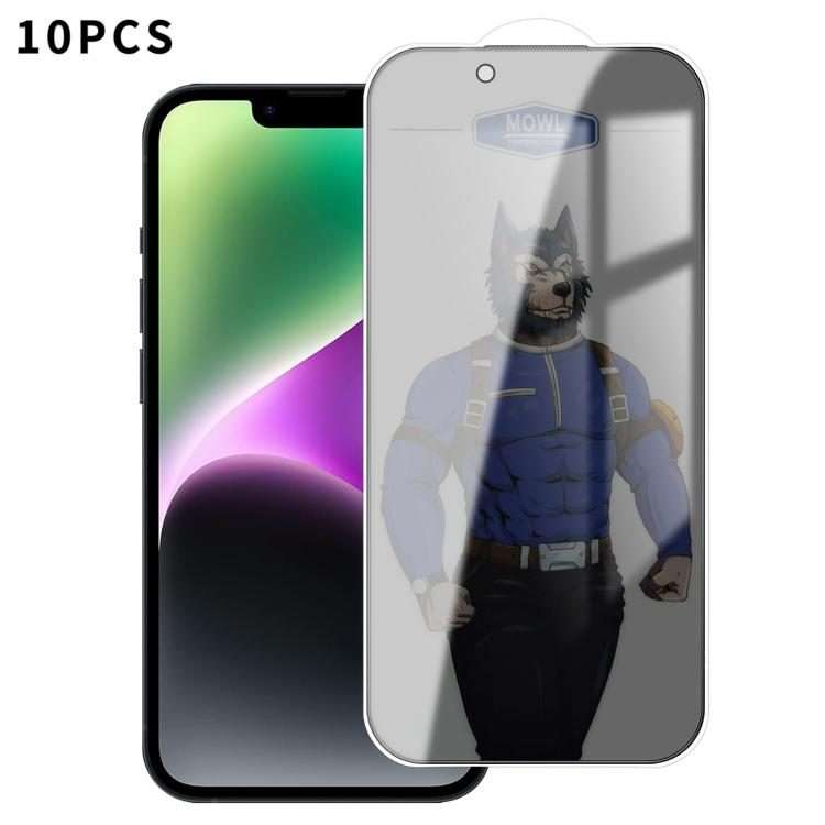 For iPhone 14 Plus 10pcs MOWL Explosion-Proof Anti-Fingerprint Privacy Tempered Glass Film