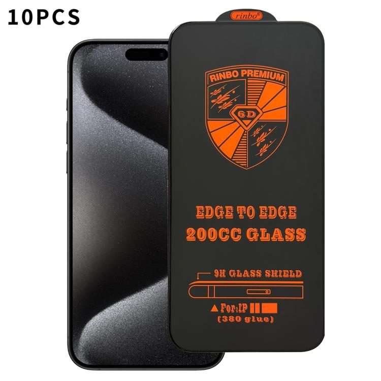 For iPhone 15 Pro 10pcs 200CC 6D Anti-Static Screen Printing HD Tempered Glass Flim