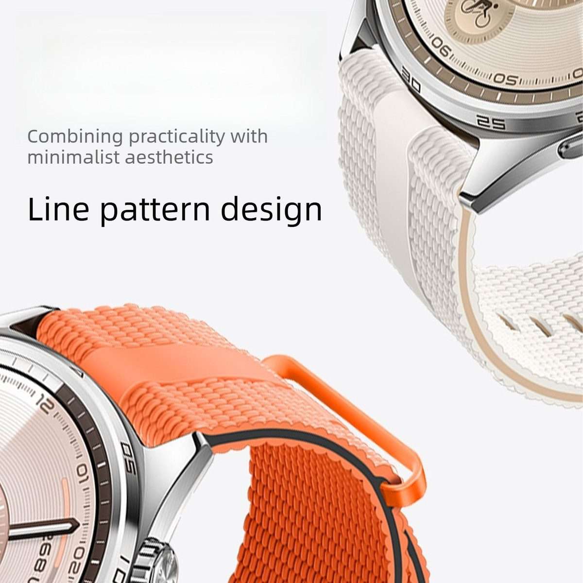 18mm Line Pattern Silicone Watch Band(White Orange)