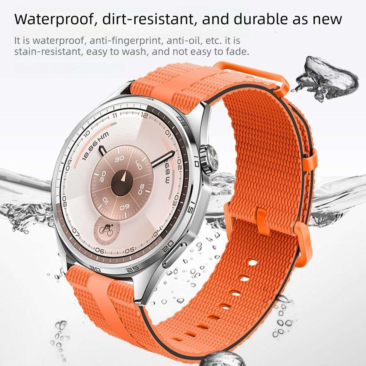 18mm Line Pattern Silicone Watch Band(White Orange)