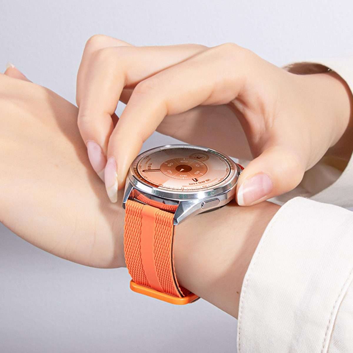 18mm Line Pattern Silicone Watch Band(White Orange)