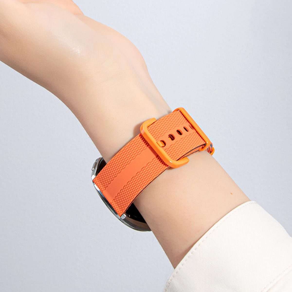 20mm Line Pattern Silicone Watch Band(White Orange)