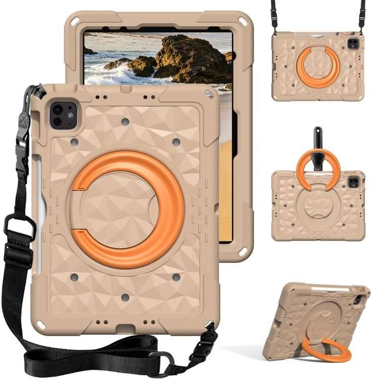 For iPad 2026 / 2025 / Air 11 2026 / 2025 Magic Ring Rotation Holder Shockproof ... (Khaki+Orang)