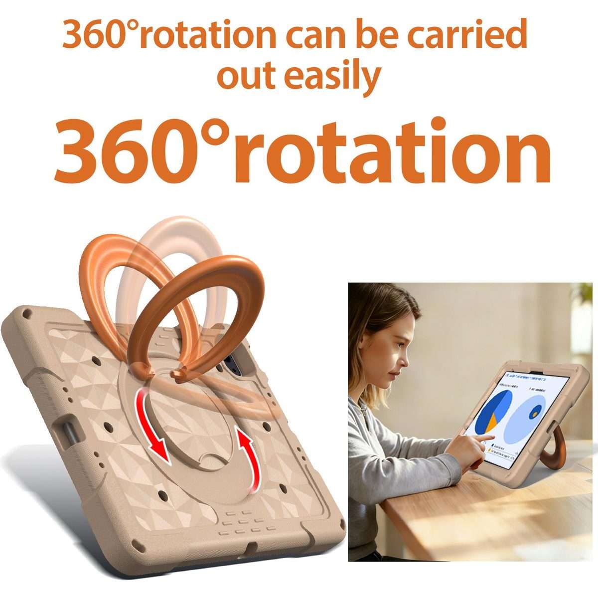 For iPad 2026 / 2025 / Air 11 2026 / 2025 Magic Ring Rotation Holder Shockproof ... (Khaki+Orang)