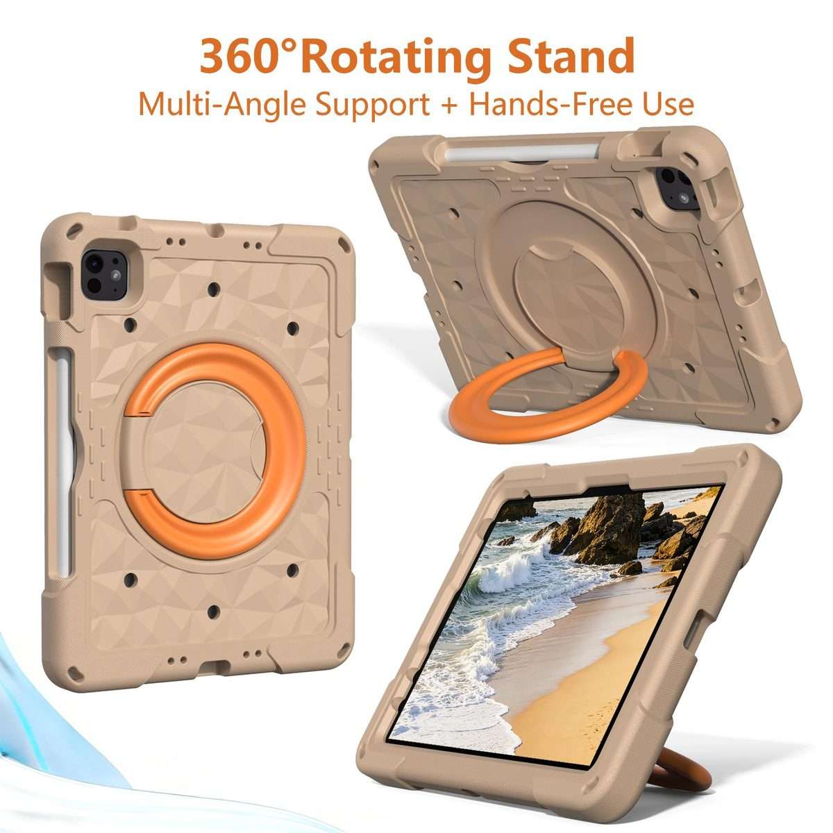 For iPad 2026 / 2025 / Air 11 2026 / 2025 Magic Ring Rotation Holder Shockproof ... (Khaki+Orang)