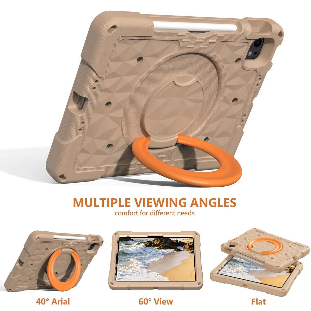 For iPad 2026 / 2025 / Air 11 2026 / 2025 Magic Ring Rotation Holder Shockproof ... (Khaki+Orang)