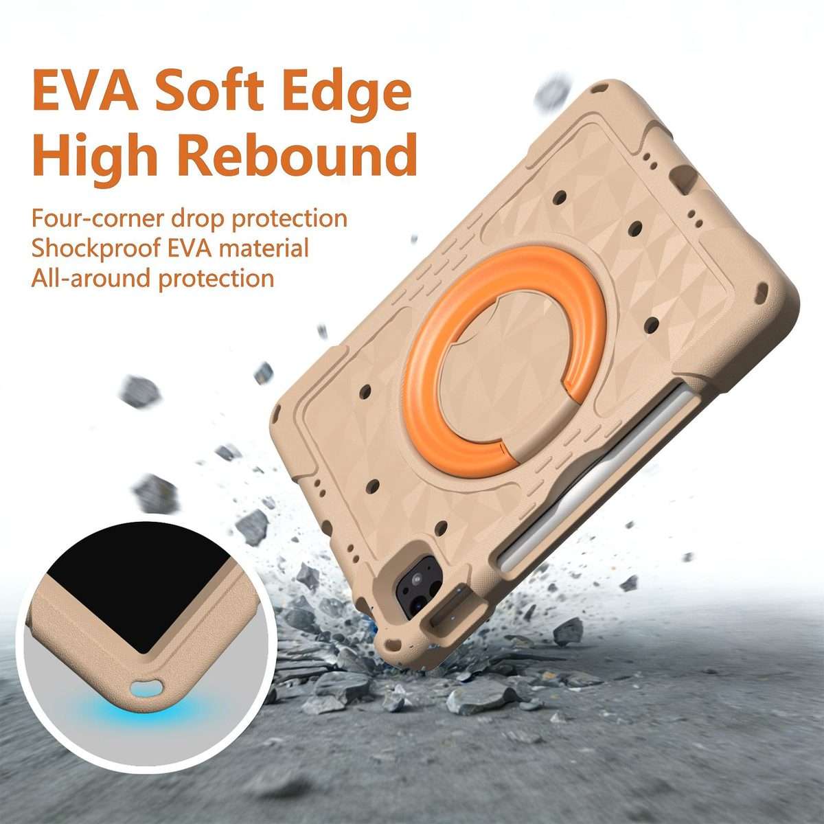 For iPad 2026 / 2025 / Air 11 2026 / 2025 Magic Ring Rotation Holder Shockproof ... (Khaki+Orang)