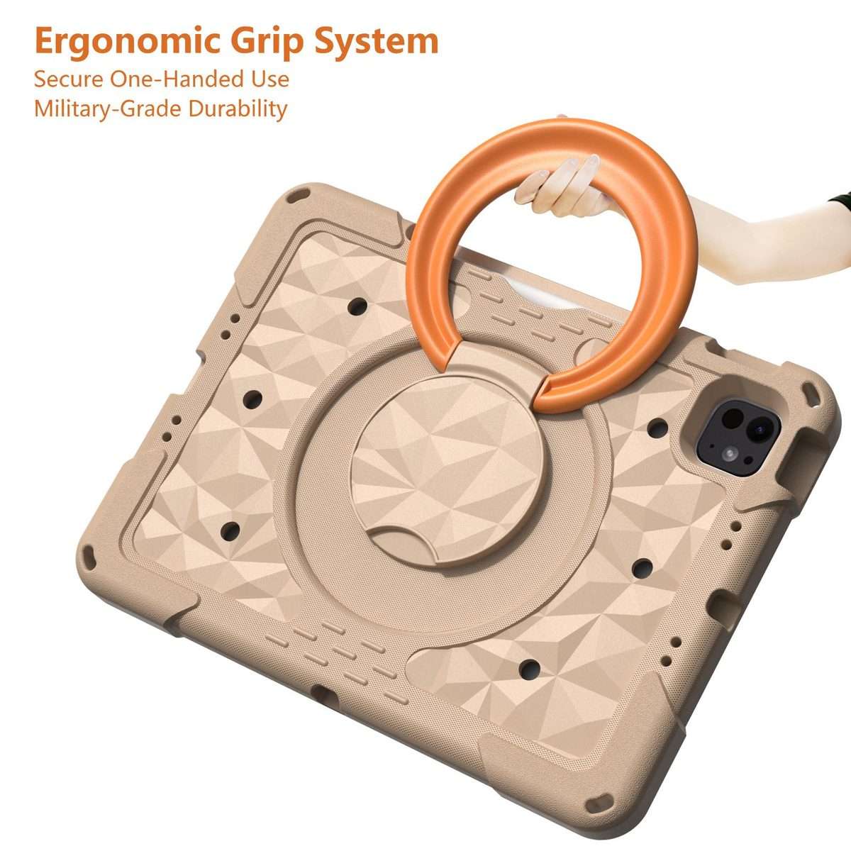For iPad 2026 / 2025 / Air 11 2026 / 2025 Magic Ring Rotation Holder Shockproof ... (Khaki+Orang)