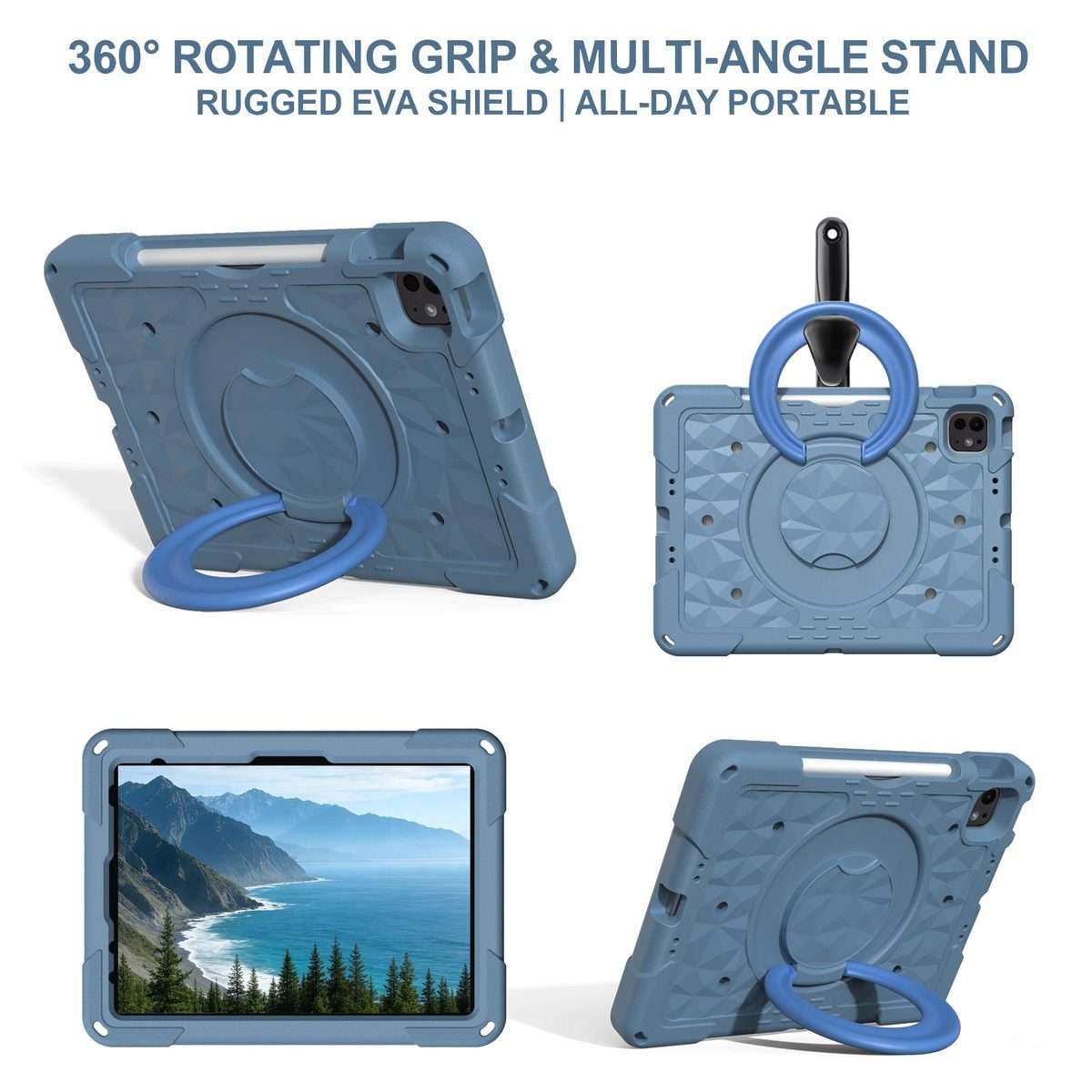 For iPad 2026 / 2025 / Air 11 2026 / 2025 Magic Ring Rotation Holder Shockproof T ... (Slate Blue)