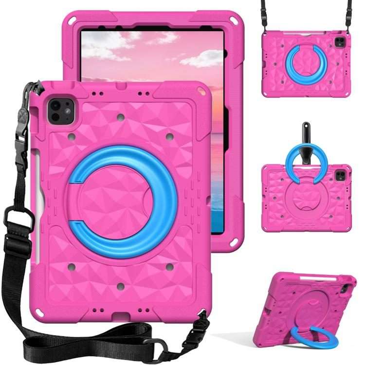 For iPad 2026 / 2025 / Air 11 2026 / 2025 Magic Ring Rotation Holder Shockproof ... (RoseRed+Blue)