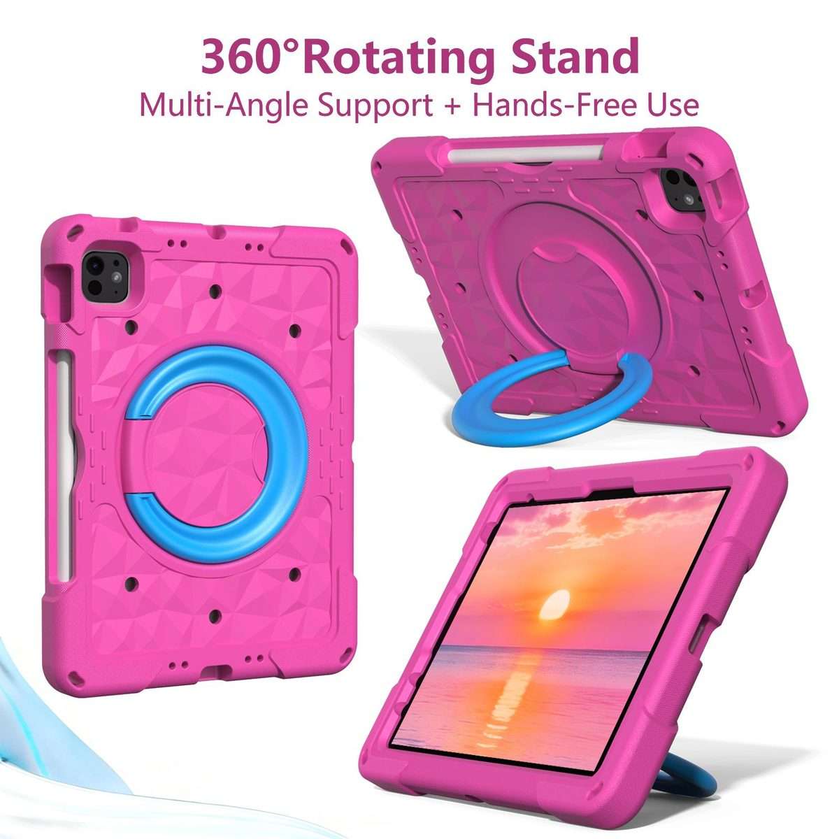 For iPad 2026 / 2025 / Air 11 2026 / 2025 Magic Ring Rotation Holder Shockproof ... (RoseRed+Blue)