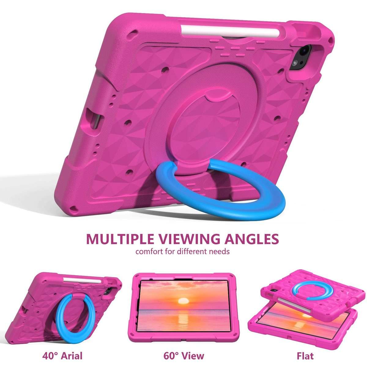 For iPad 2026 / 2025 / Air 11 2026 / 2025 Magic Ring Rotation Holder Shockproof ... (RoseRed+Blue)