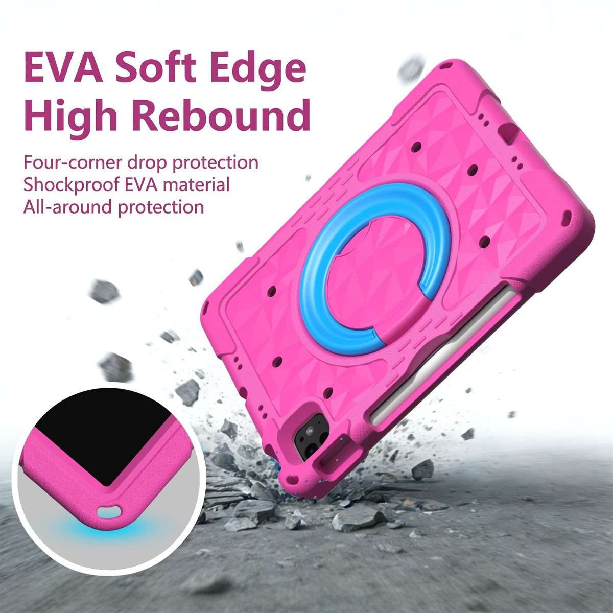 For iPad 2026 / 2025 / Air 11 2026 / 2025 Magic Ring Rotation Holder Shockproof ... (RoseRed+Blue)