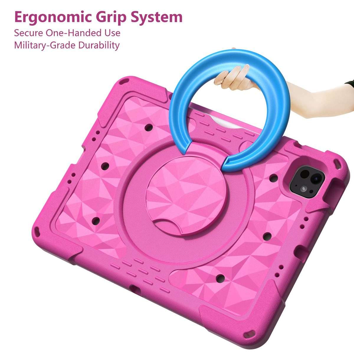 For iPad 2026 / 2025 / Air 11 2026 / 2025 Magic Ring Rotation Holder Shockproof ... (RoseRed+Blue)