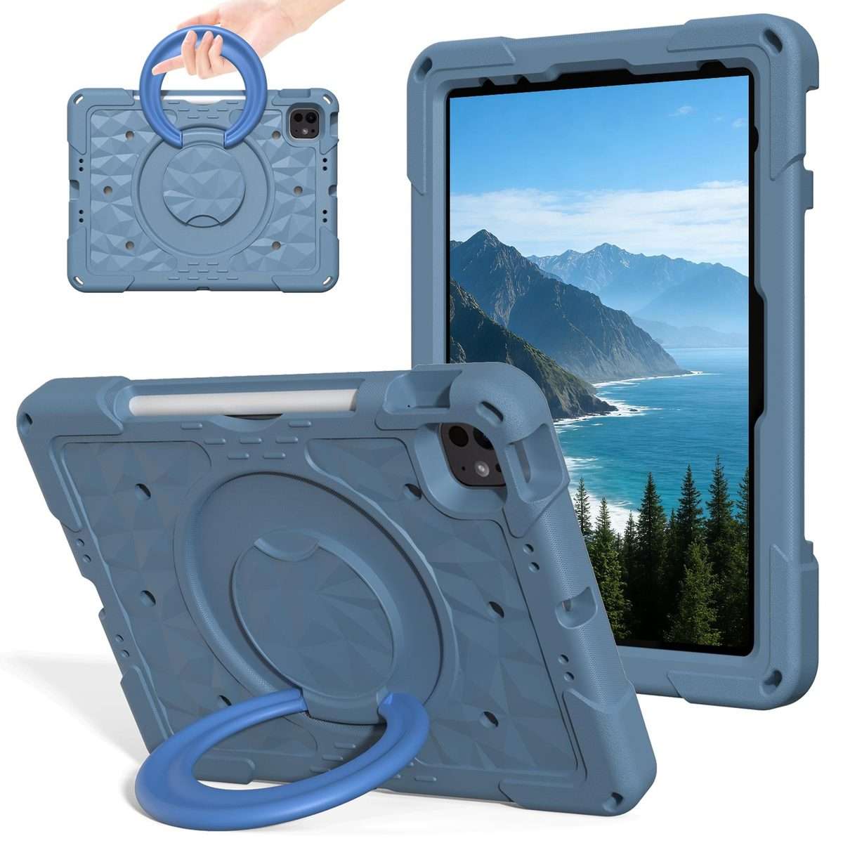 For iPad 2026 / 2025 / Air 11 2026 / 2025 Magic Ring Rotation Holder Shockproof Tablet ... (Blue)