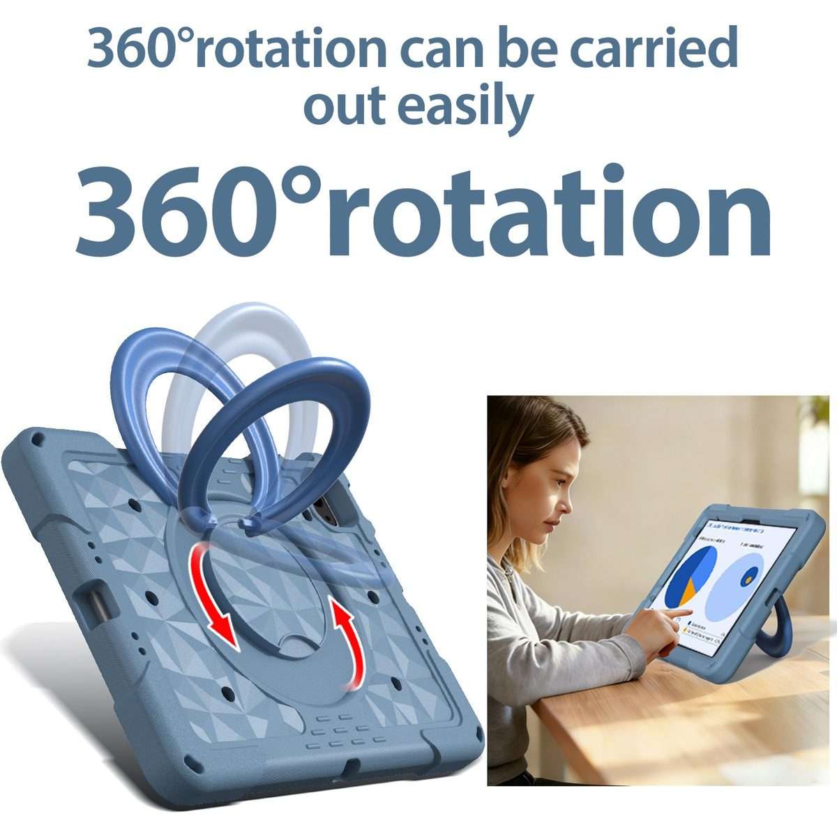 For iPad 2026 / 2025 / Air 11 2026 / 2025 Magic Ring Rotation Holder Shockproof Tablet ... (Blue)