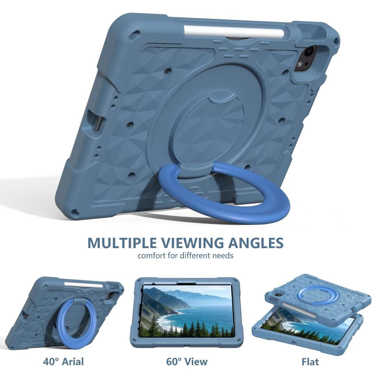 For iPad 2026 / 2025 / Air 11 2026 / 2025 Magic Ring Rotation Holder Shockproof Tablet ... (Blue)