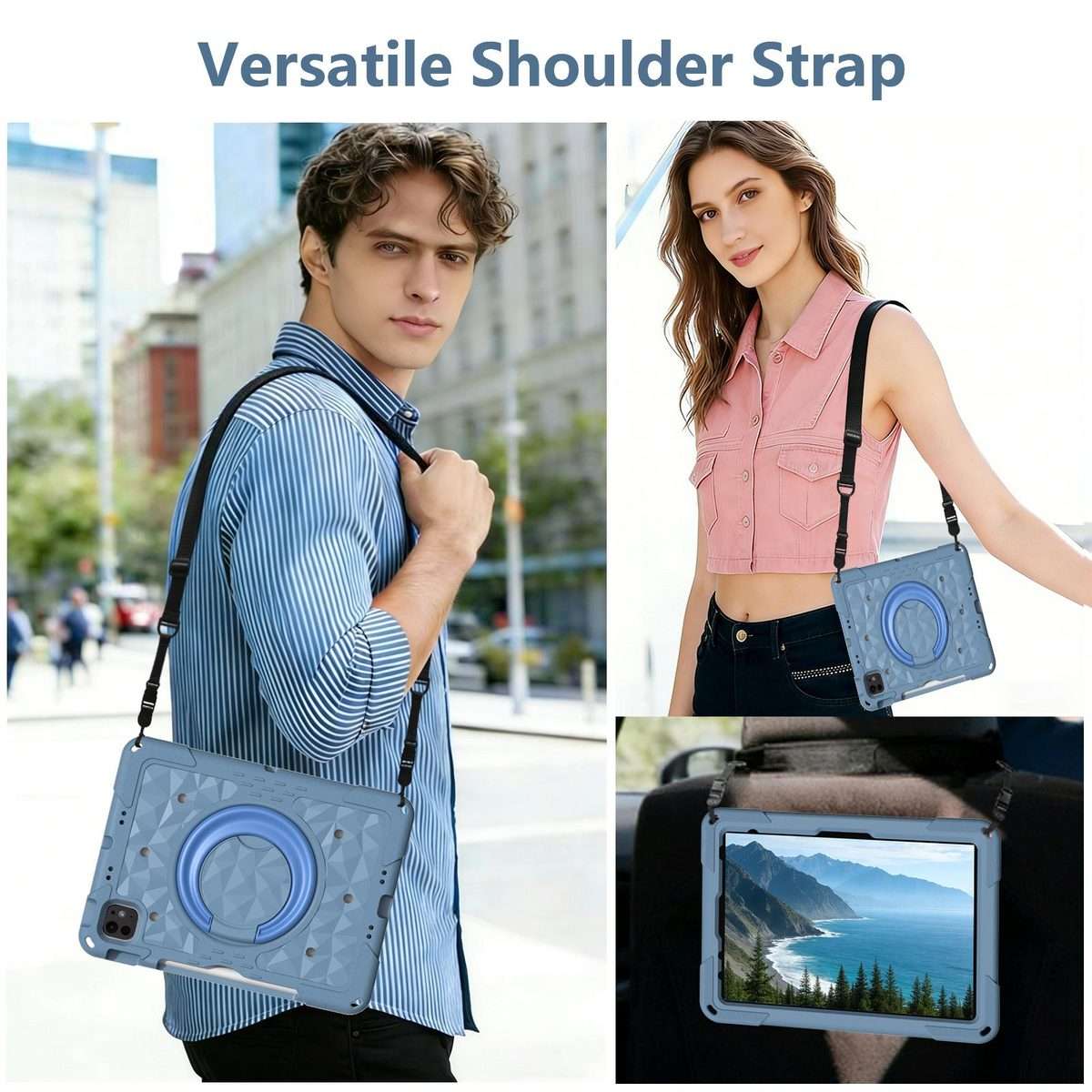For iPad 2026 / 2025 / Air 11 2026 / 2025 Magic Ring Rotation Holder Shockproof Tablet ... (Blue)