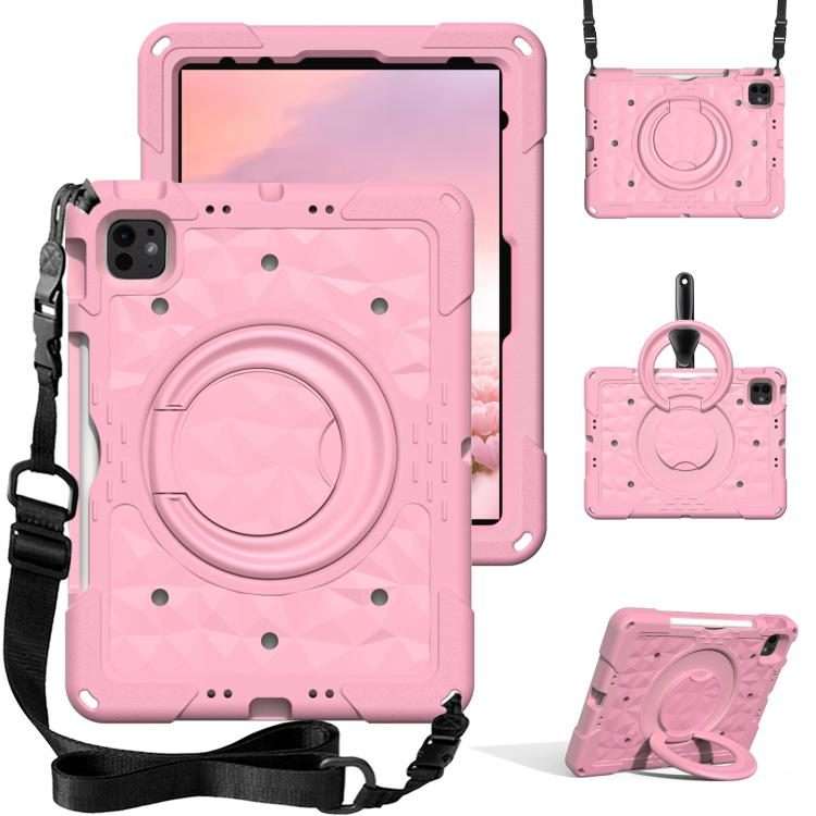 For iPad 2026 / 2025 / Air 11 2026 / 2025 Magic Ring Rotation Holder Shockproof Tablet ... (Pink)