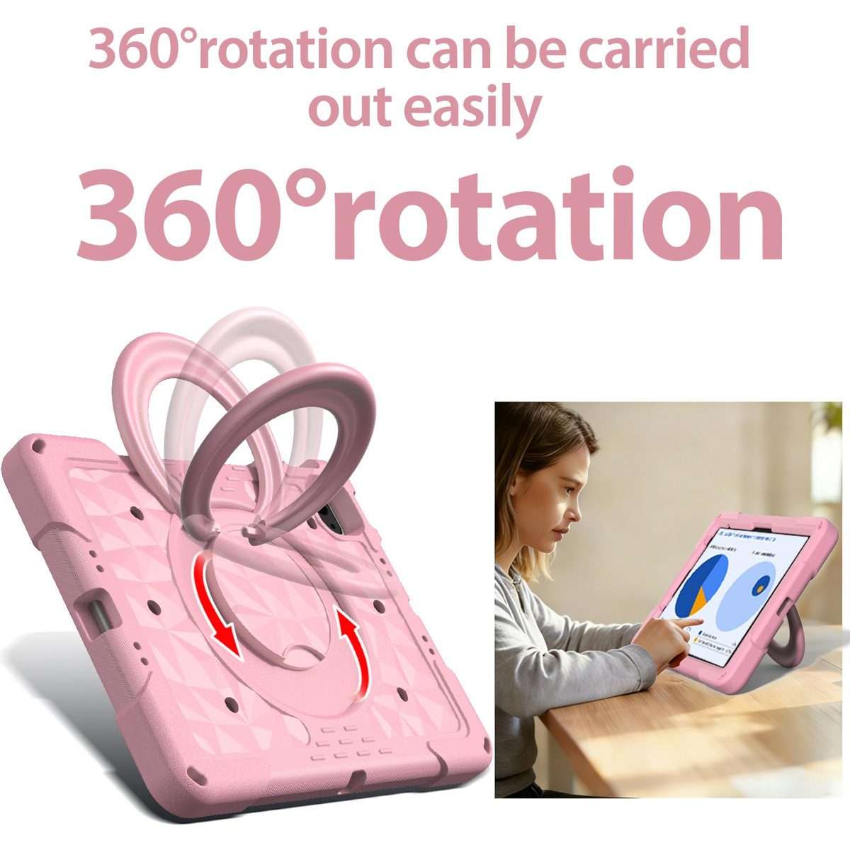 For iPad 2026 / 2025 / Air 11 2026 / 2025 Magic Ring Rotation Holder Shockproof Tablet ... (Pink)