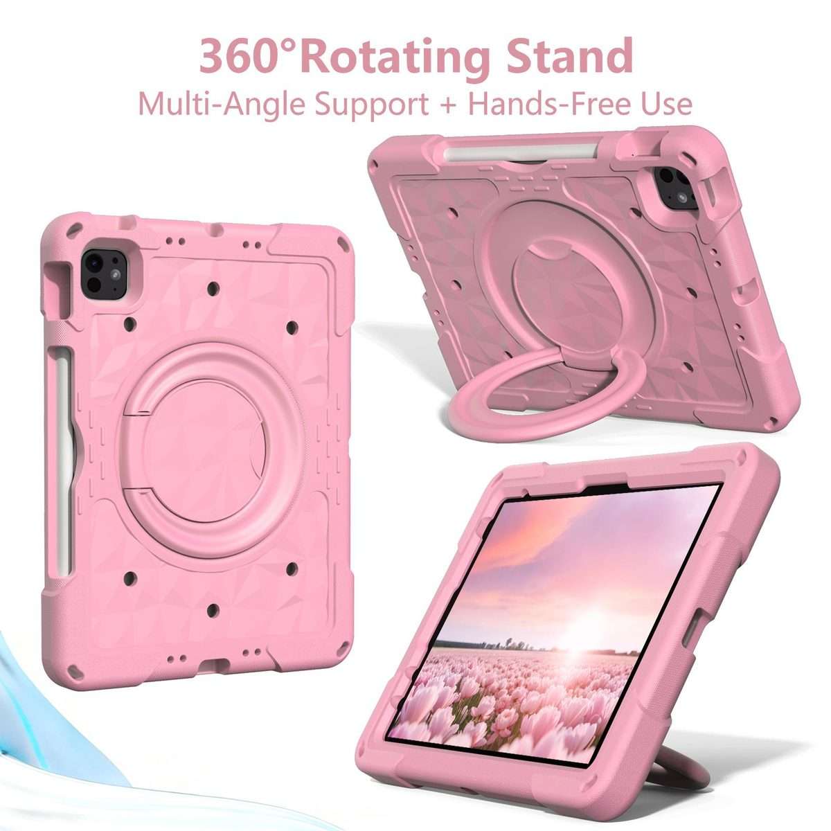 For iPad 2026 / 2025 / Air 11 2026 / 2025 Magic Ring Rotation Holder Shockproof Tablet ... (Pink)