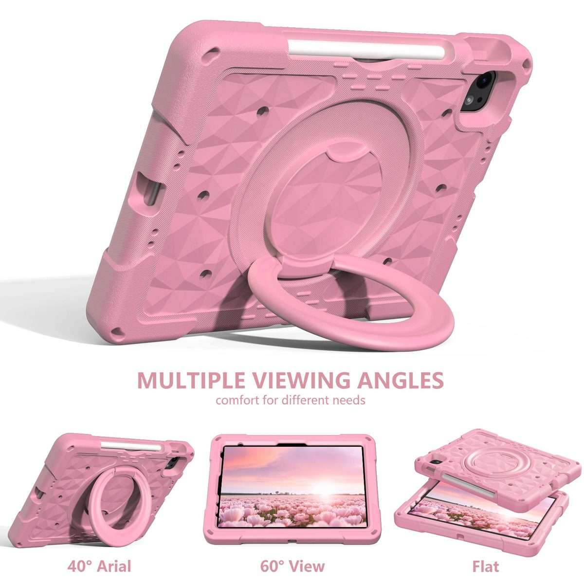 For iPad 2026 / 2025 / Air 11 2026 / 2025 Magic Ring Rotation Holder Shockproof Tablet ... (Pink)