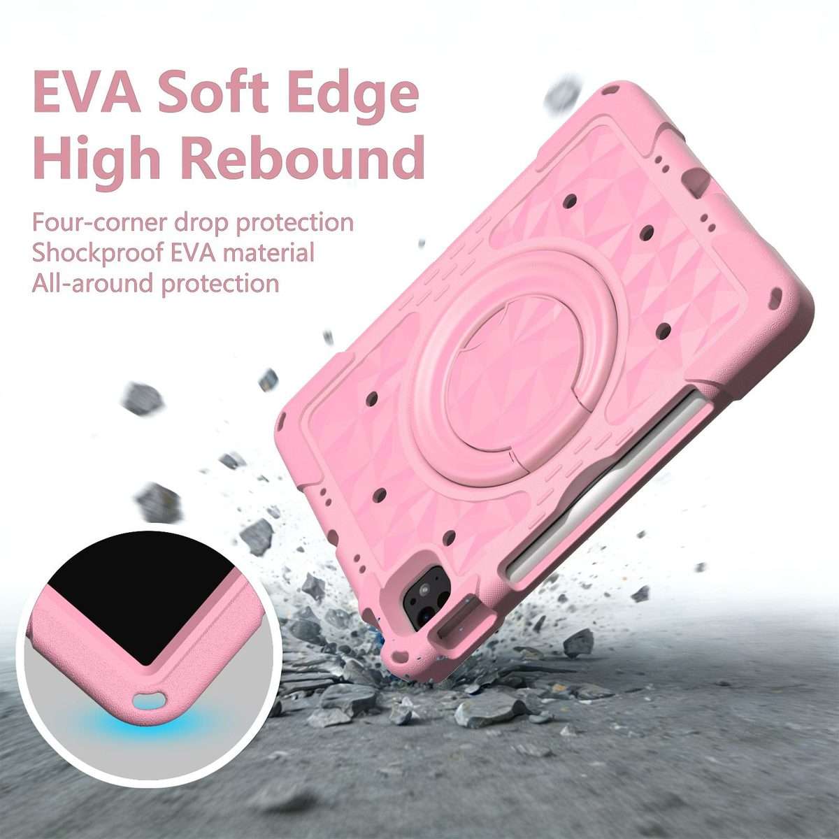 For iPad 2026 / 2025 / Air 11 2026 / 2025 Magic Ring Rotation Holder Shockproof Tablet ... (Pink)