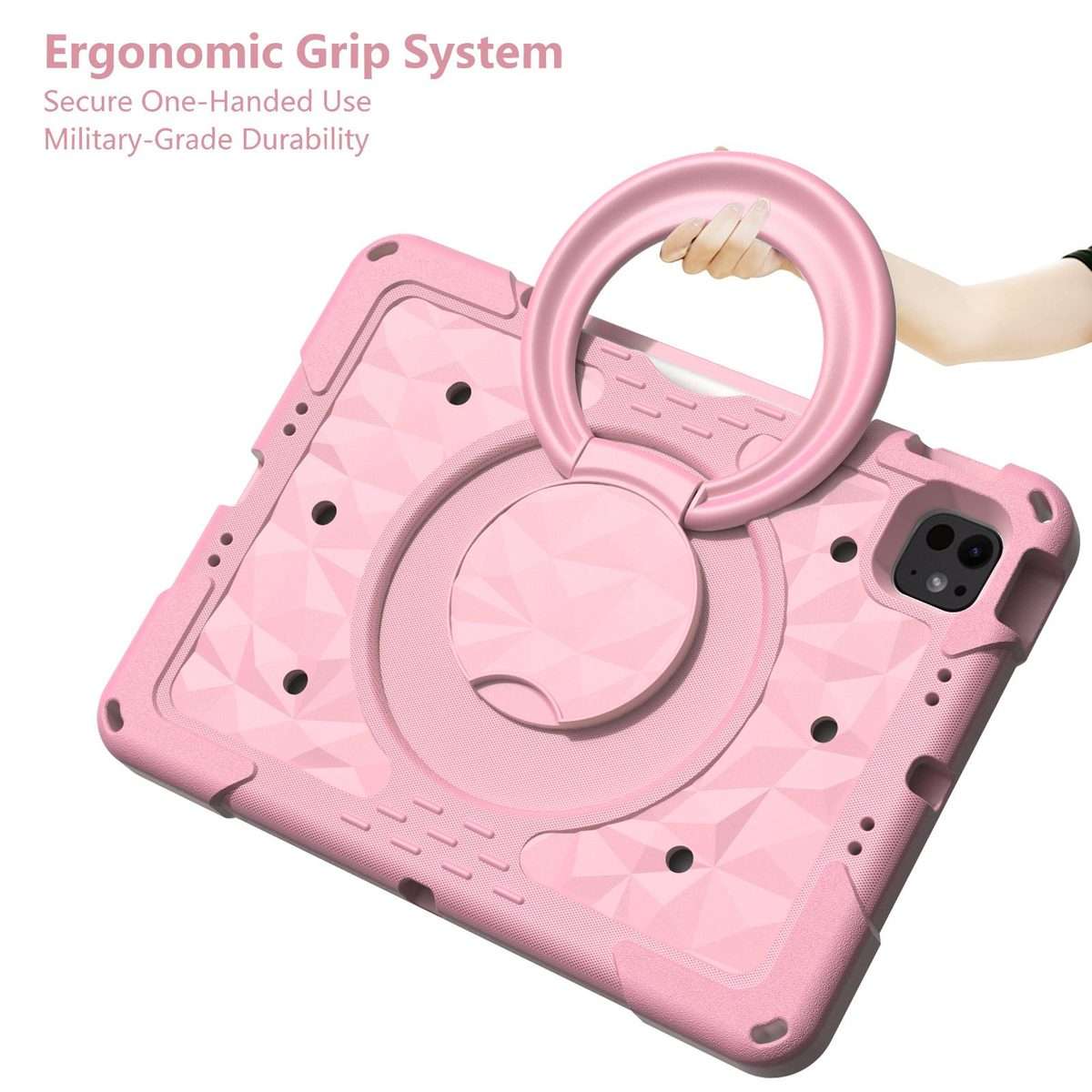 For iPad 2026 / 2025 / Air 11 2026 / 2025 Magic Ring Rotation Holder Shockproof Tablet ... (Pink)