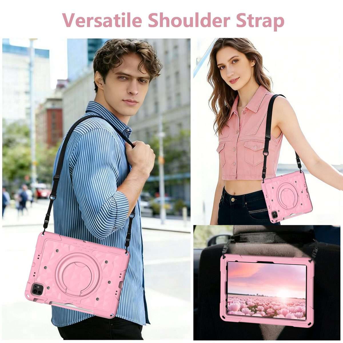 For iPad 2026 / 2025 / Air 11 2026 / 2025 Magic Ring Rotation Holder Shockproof Tablet ... (Pink)